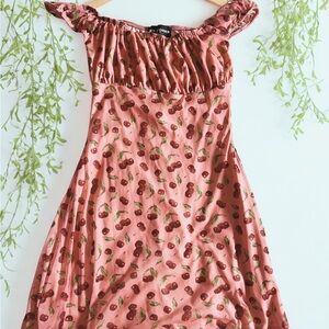 Cherry Print Off-Shoulder Mini Dress